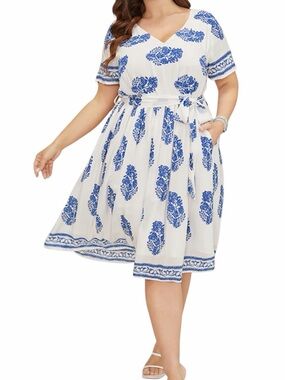 Bloomchic White and Blue Floral Print Dress